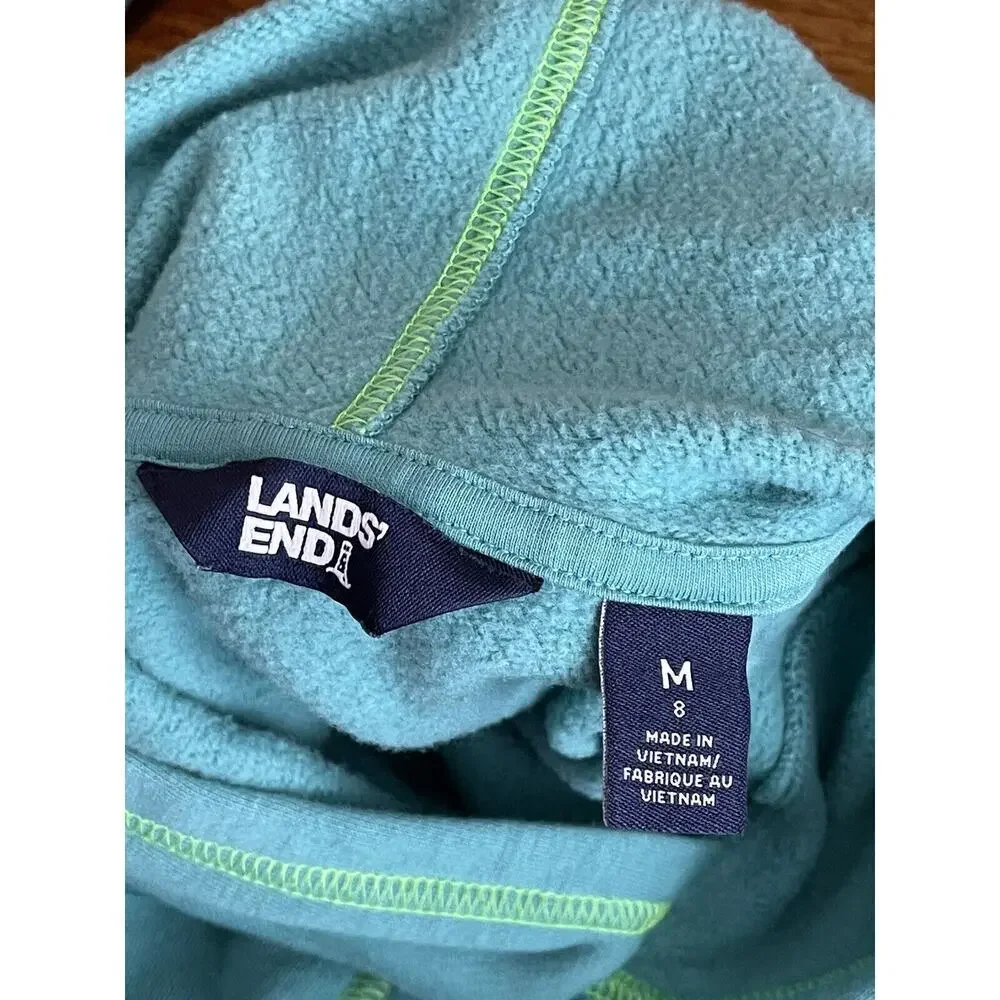 Lands'‎ End Girls Size M 8 Pullover Teal-Green Sweatshirt Hoodie Elastic Waist